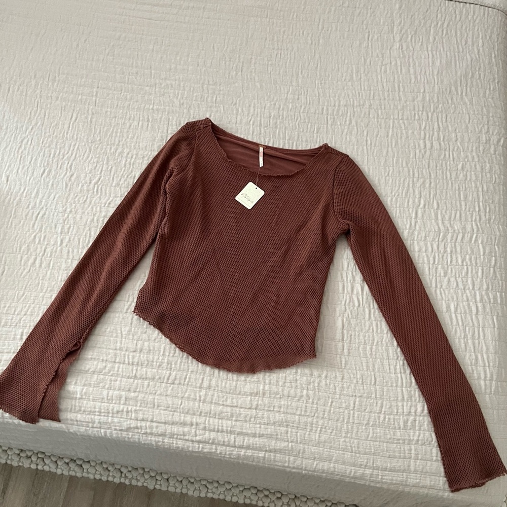 NWT Free People Beau Mesh Layering Long Sleeve Top